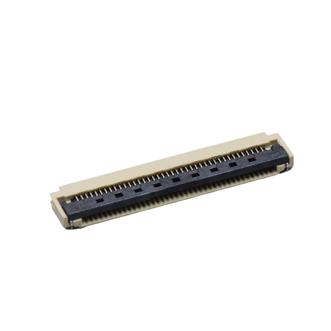 Pitch 0.50mm 90°H2.00mm 前掀盖下接触带蝴蝶扣卧贴 FPC
 40pin 本色 镀半金1U",镍